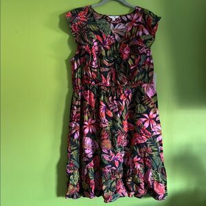 NWT Terra & Sky Multicolor Tropical Floral Print Midi Dress Size 14W